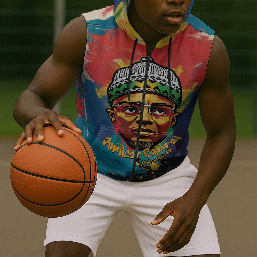 Amilcar Cabral Sleeveless Zip Hoodie Armed Activist Quote Raised Fist African Liberation Tribute - Colorful Paint Stroke - Wonder Print Shop
