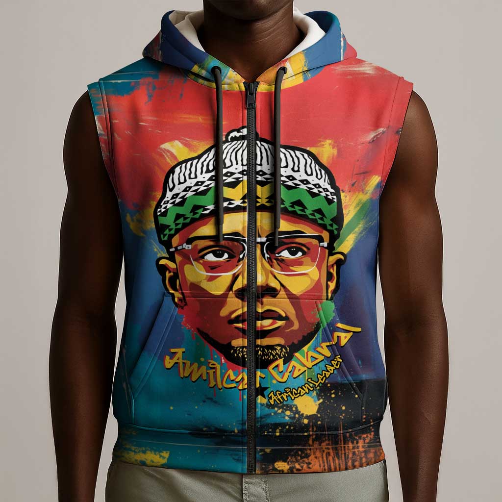 Amilcar Cabral Sleeveless Zip Hoodie Armed Activist Quote Raised Fist African Liberation Tribute - Colorful Paint Stroke - Wonder Print Shop