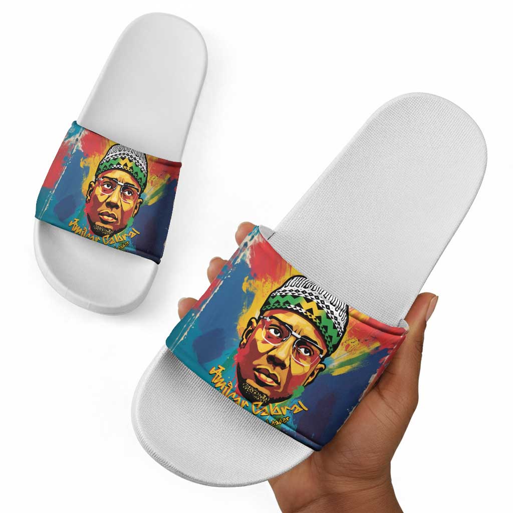 Amilcar Cabral Slide Sandals Armed Activist Quote Raised Fist African Liberation Tribute - Colorful Paint Stroke - Wonder Print Shop