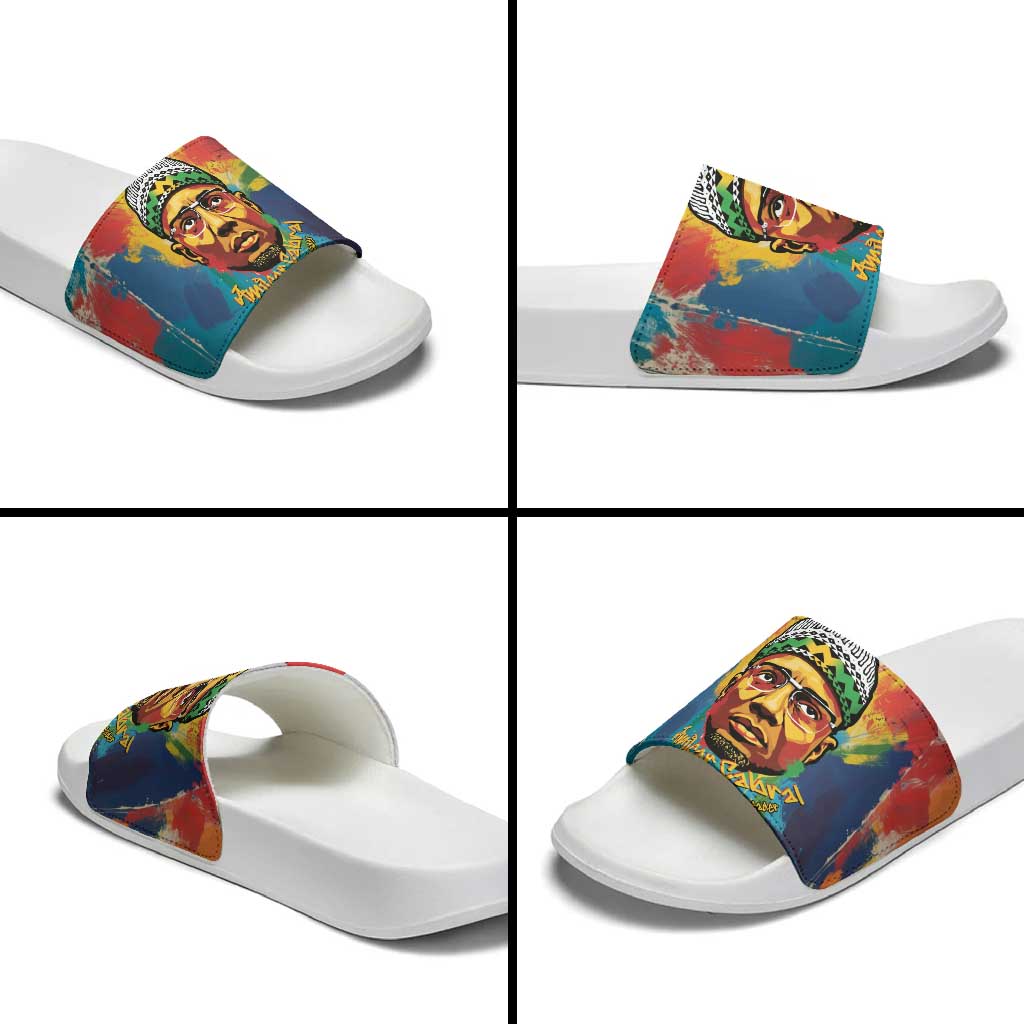 Amilcar Cabral Slide Sandals Armed Activist Quote Raised Fist African Liberation Tribute - Colorful Paint Stroke - Wonder Print Shop