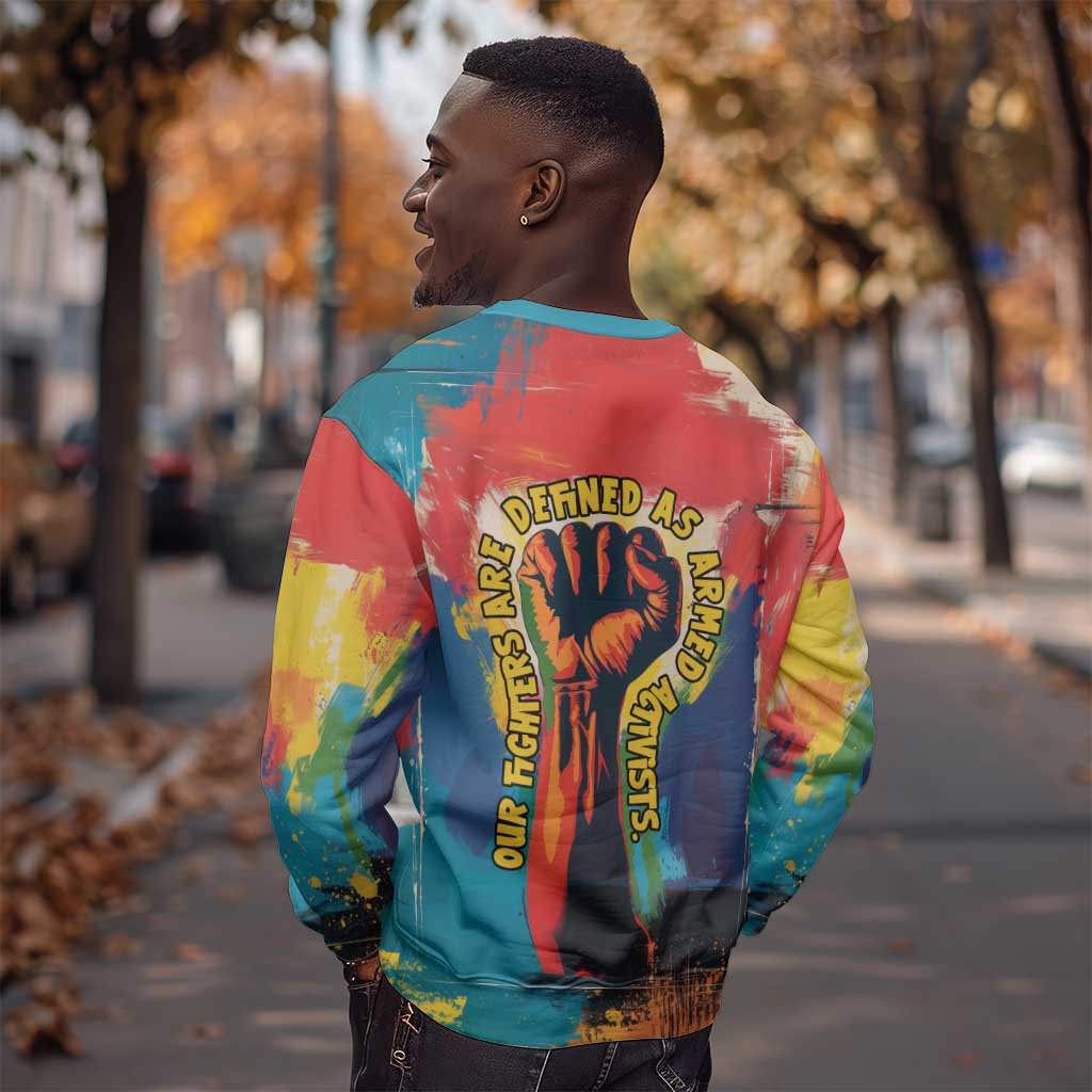 Amilcar Cabral Sweatshirt Armed Activist Quote Raised Fist African Liberation Tribute - Colorful Paint Stroke - Wonder Print Shop