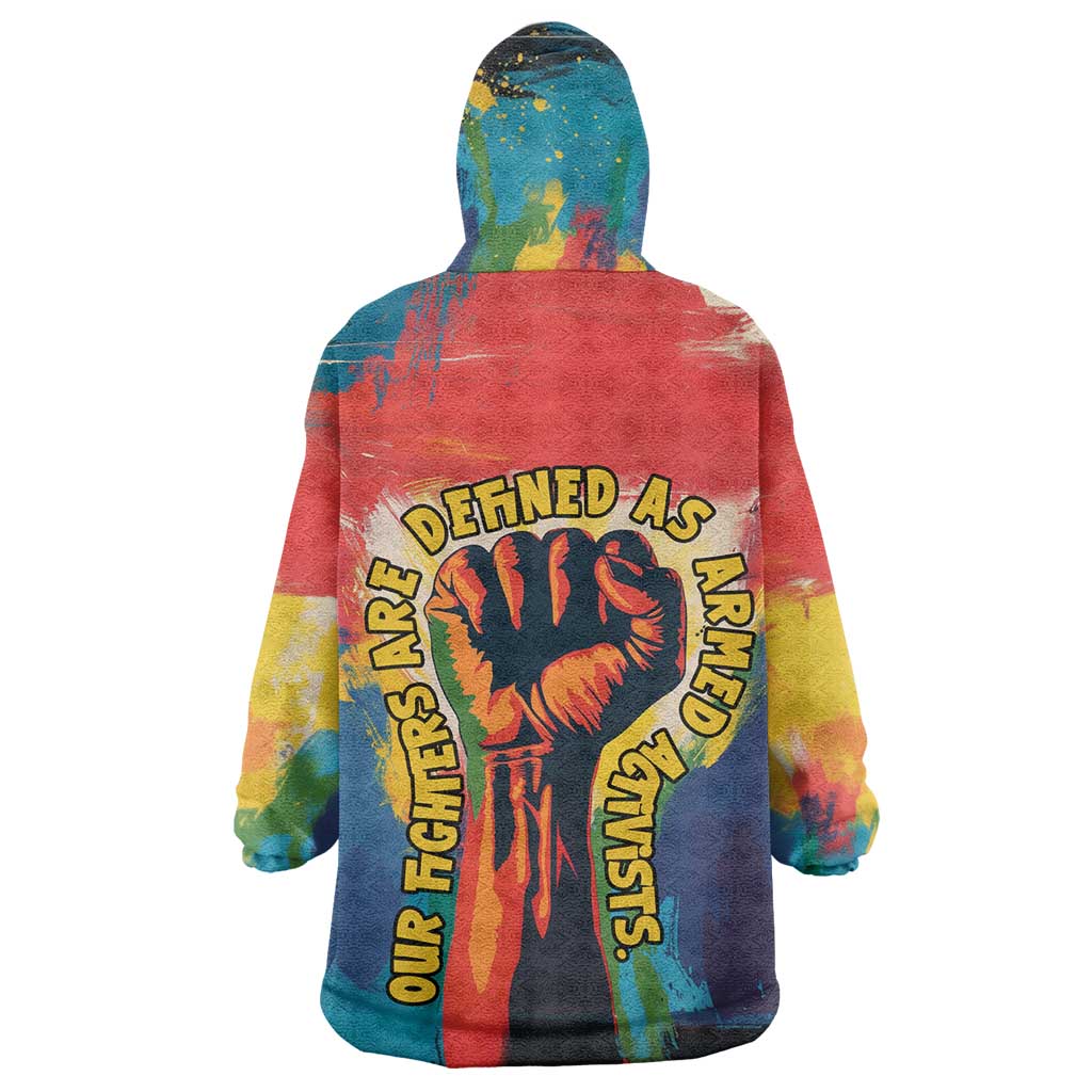 Amilcar Cabral Wearable Blanket Hoodie Armed Activist Quote Raised Fist African Liberation Tribute - Colorful Paint Stroke - Wonder Print Shop
