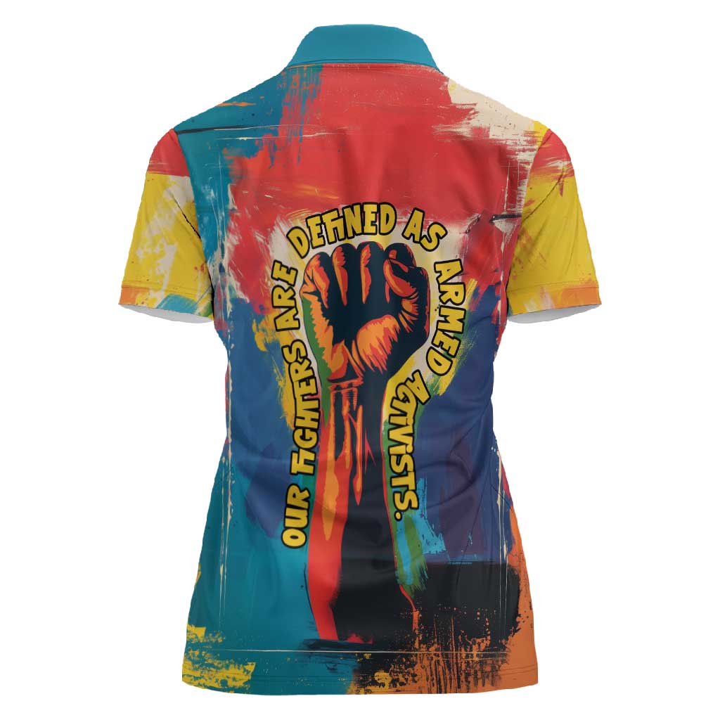 Amilcar Cabral Women Polo Shirt Armed Activist Quote Raised Fist African Liberation Tribute - Colorful Paint Stroke - Wonder Print Shop