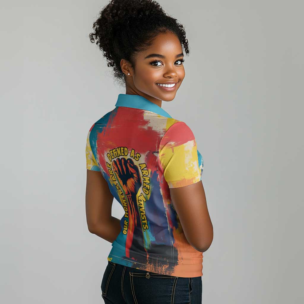 Amilcar Cabral Women Polo Shirt Armed Activist Quote Raised Fist African Liberation Tribute - Colorful Paint Stroke - Wonder Print Shop