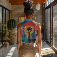 Amilcar Cabral Women Sleeveless Polo Shirt Armed Activist Quote Raised Fist African Liberation Tribute - Colorful Paint Stroke - Wonder Print Shop