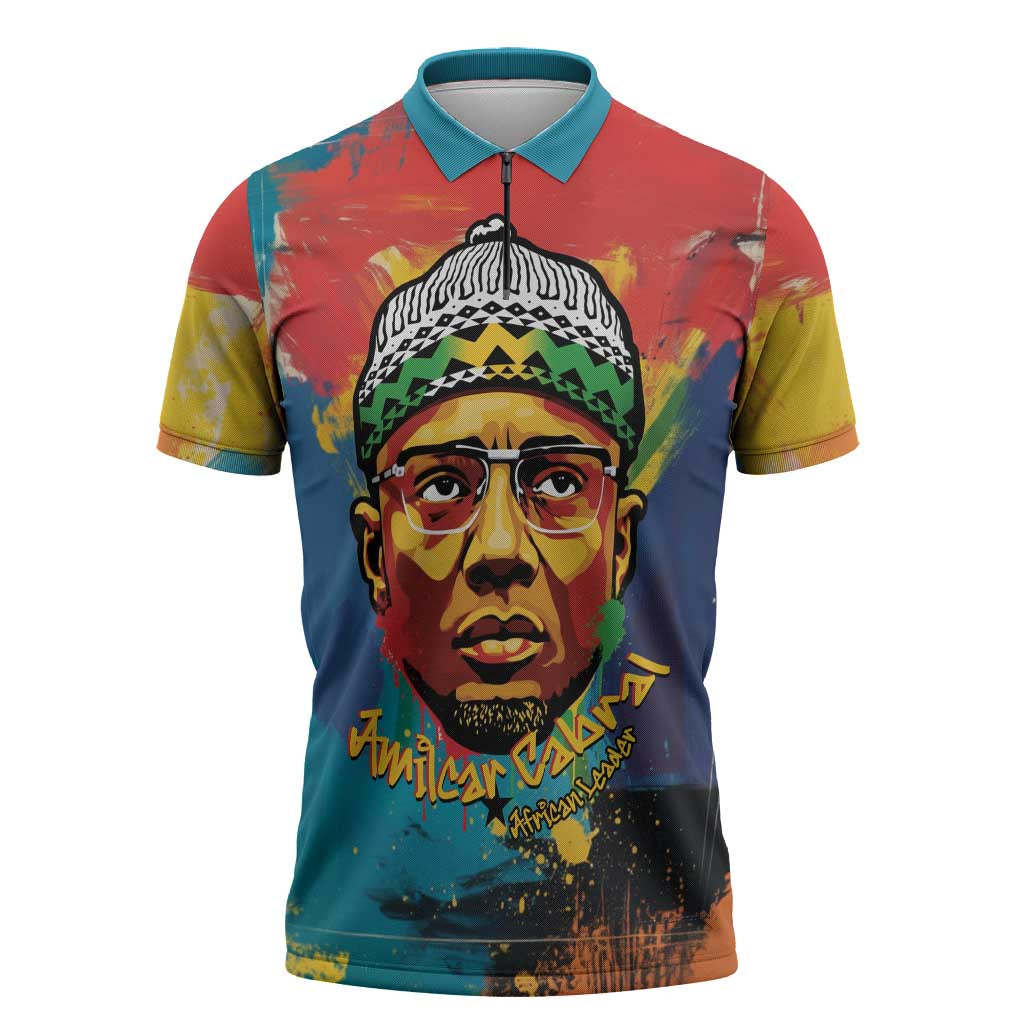 Amilcar Cabral Zipper Polo Shirt Armed Activist Quote Raised Fist African Liberation Tribute - Colorful Paint Stroke - Wonder Print Shop
