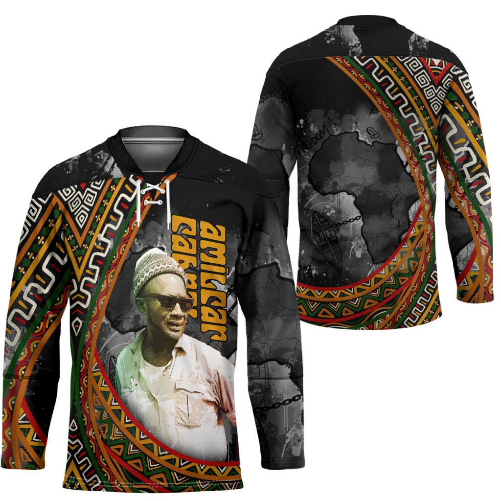 Amilcar Cabral Hockey Jersey African Map with Chains Freedom Theme Revolutionary Liberation Tribute - Wonder Print Shop