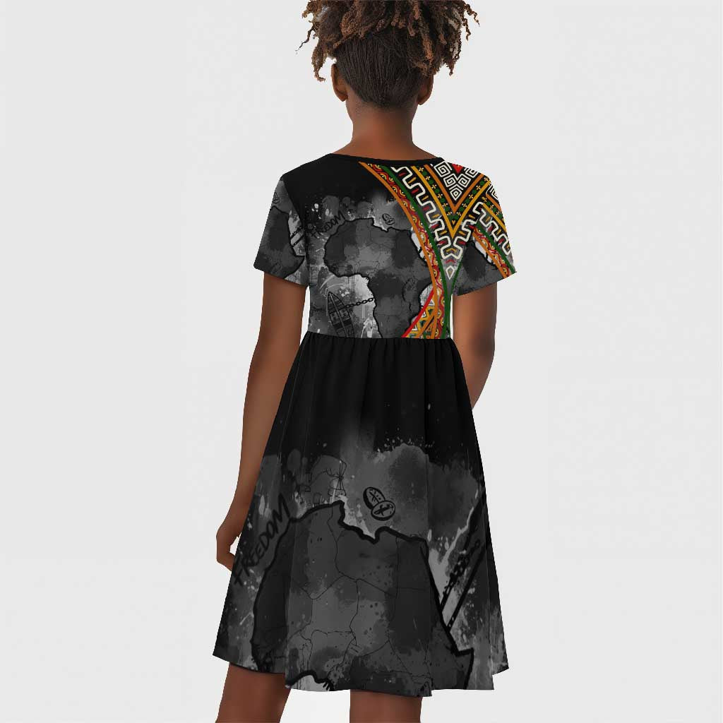 Amilcar Cabral Kid Short Sleeve Dress African Map with Chains Freedom Theme Revolutionary Liberation Tribute - Wonder Print Shop