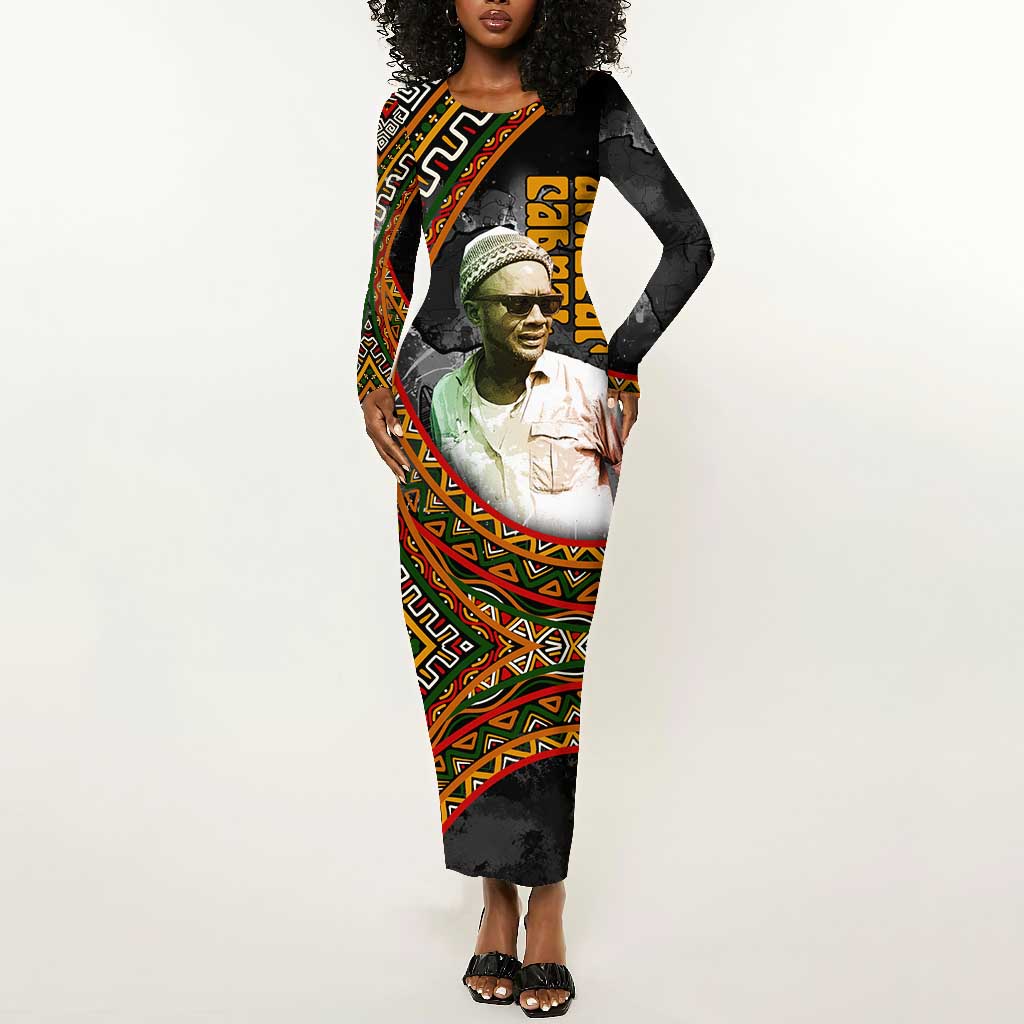 Amilcar Cabral Long Sleeve Bodycon Dress African Map with Chains Freedom Theme Revolutionary Liberation Tribute - Wonder Print Shop