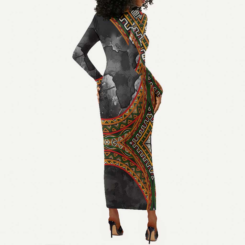 Amilcar Cabral Long Sleeve Bodycon Dress African Map with Chains Freedom Theme Revolutionary Liberation Tribute - Wonder Print Shop