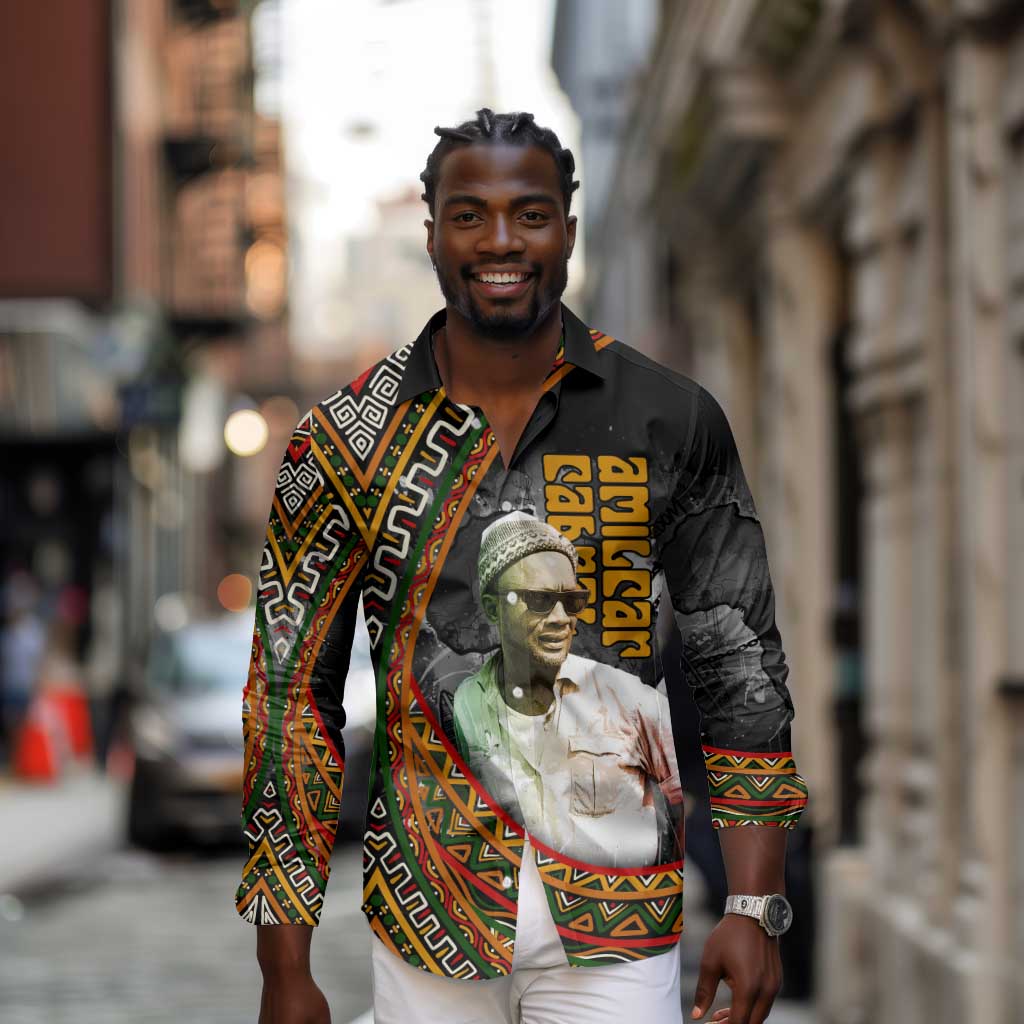 Amilcar Cabral Long Sleeve Button Shirt African Map with Chains Freedom Theme Revolutionary Liberation Tribute - Wonder Print Shop