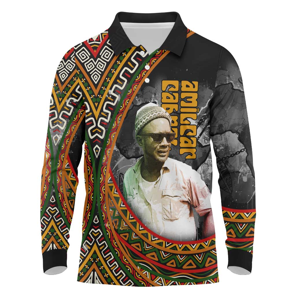 Amilcar Cabral Long Sleeve Polo Shirt African Map with Chains Freedom Theme Revolutionary Liberation Tribute - Wonder Print Shop