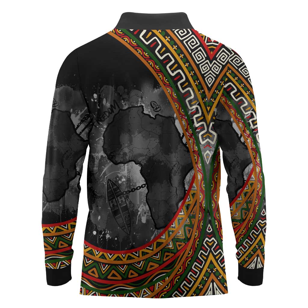 Amilcar Cabral Long Sleeve Polo Shirt African Map with Chains Freedom Theme Revolutionary Liberation Tribute - Wonder Print Shop