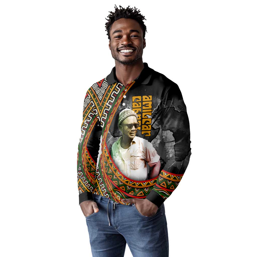 Amilcar Cabral Long Sleeve Polo Shirt African Map with Chains Freedom Theme Revolutionary Liberation Tribute - Wonder Print Shop
