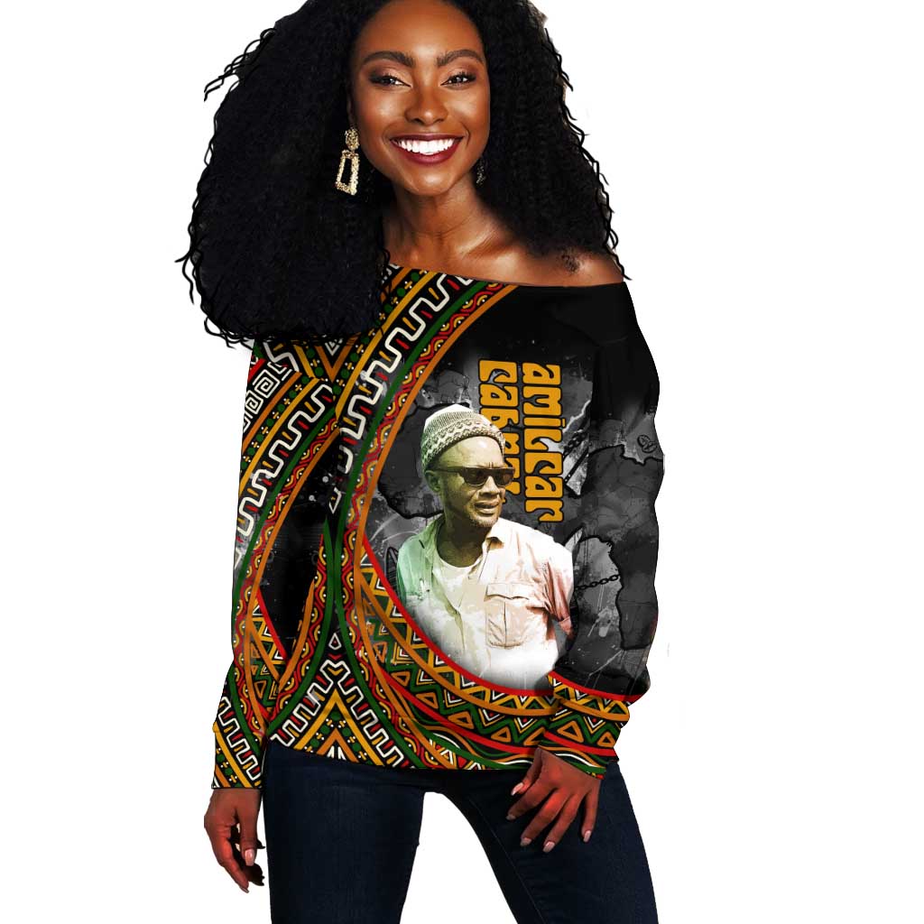 Amilcar Cabral Off Shoulder Sweater African Map with Chains Freedom Theme Revolutionary Liberation Tribute - Wonder Print Shop