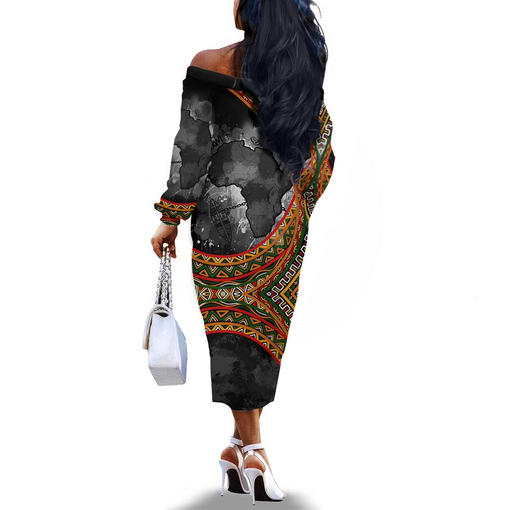 Amilcar Cabral Off The Shoulder Long Sleeve Dress African Map with Chains Freedom Theme Revolutionary Liberation Tribute - Wonder Print Shop