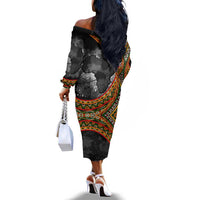 Amilcar Cabral Off The Shoulder Long Sleeve Dress African Map with Chains Freedom Theme Revolutionary Liberation Tribute - Wonder Print Shop