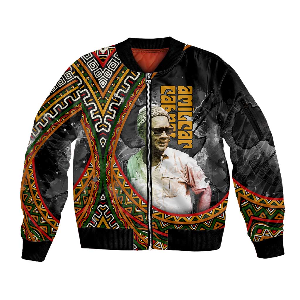 Amilcar Cabral Sleeve Zip Bomber Jacket African Map with Chains Freedom Theme Revolutionary Liberation Tribute - Wonder Print Shop