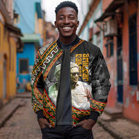 Amilcar Cabral Sleeve Zip Bomber Jacket African Map with Chains Freedom Theme Revolutionary Liberation Tribute - Wonder Print Shop