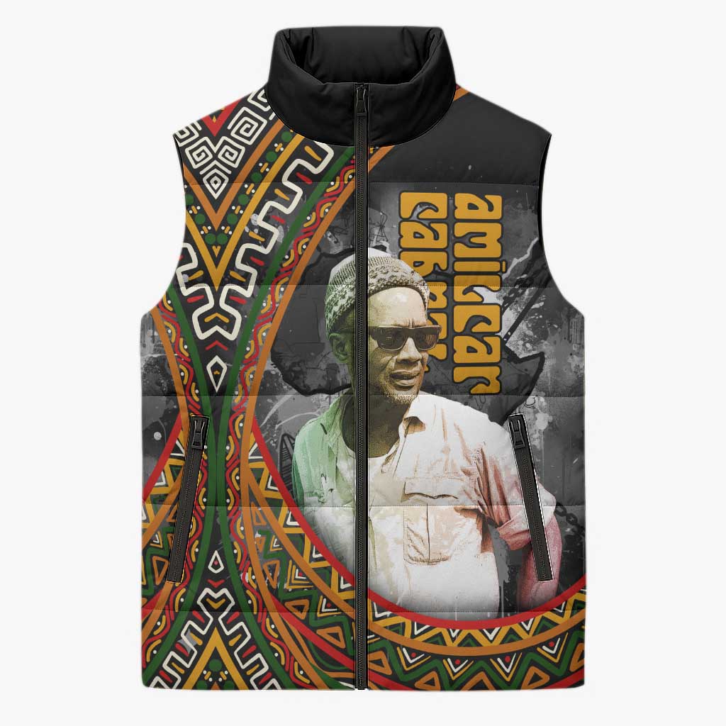 Amilcar Cabral Sleeveless Puffer Jacket African Map with Chains Freedom Theme Revolutionary Liberation Tribute - Wonder Print Shop