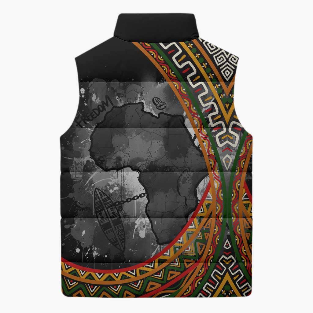 Amilcar Cabral Sleeveless Puffer Jacket African Map with Chains Freedom Theme Revolutionary Liberation Tribute - Wonder Print Shop