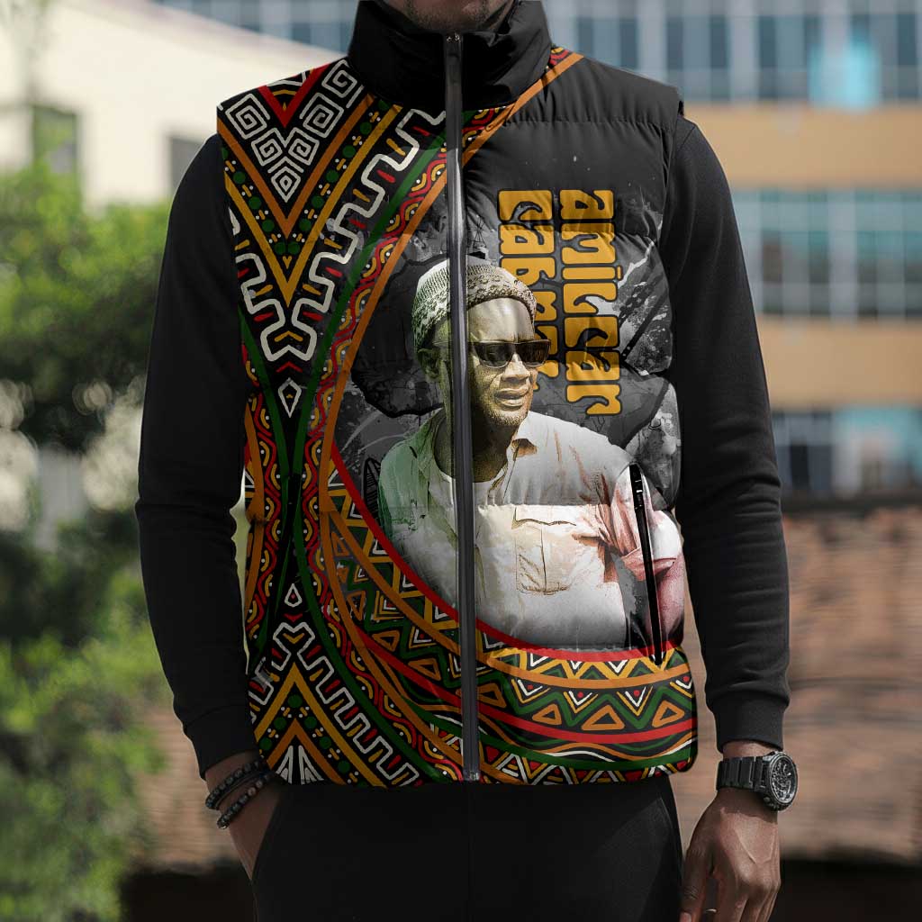 Amilcar Cabral Sleeveless Puffer Jacket African Map with Chains Freedom Theme Revolutionary Liberation Tribute - Wonder Print Shop