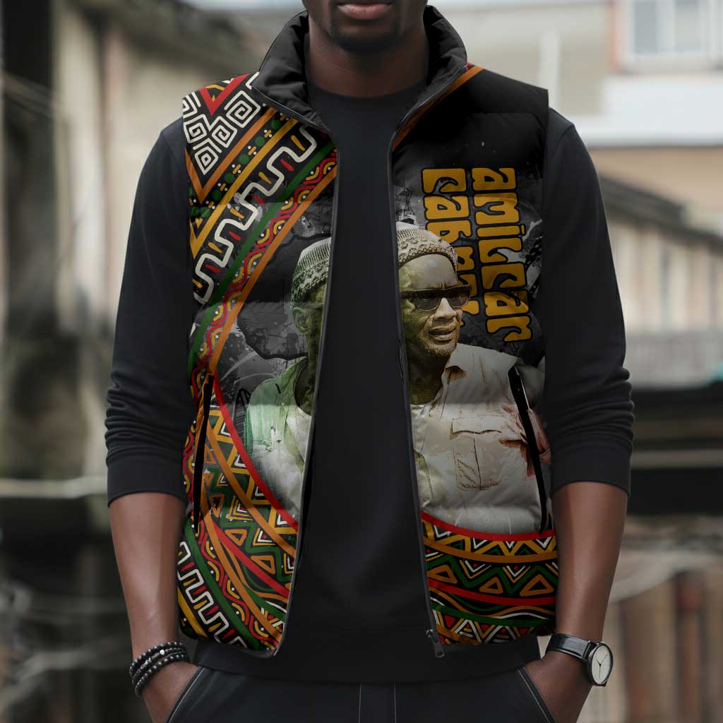 Amilcar Cabral Sleeveless Puffer Jacket African Map with Chains Freedom Theme Revolutionary Liberation Tribute - Wonder Print Shop