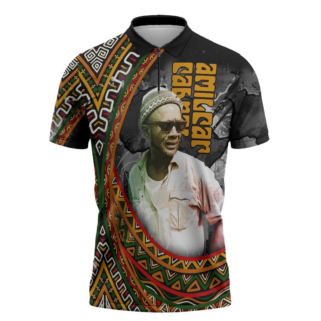 Amilcar Cabral Zipper Polo Shirt African Map with Chains Freedom Theme Revolutionary Liberation Tribute - Wonder Print Shop