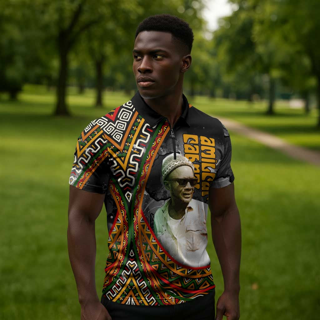 Amilcar Cabral Zipper Polo Shirt African Map with Chains Freedom Theme Revolutionary Liberation Tribute - Wonder Print Shop