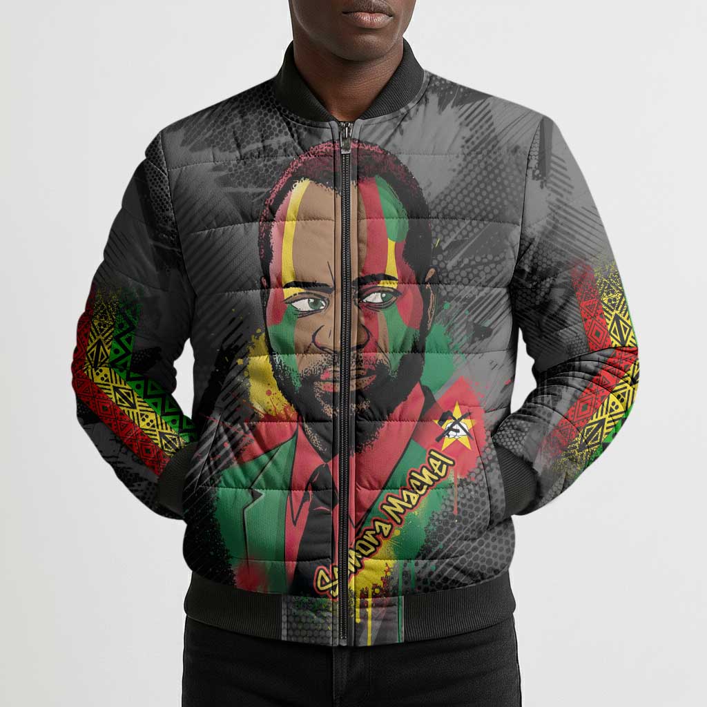 Samora Machel Bomber Puffer Jacket Mozambique Liberation Graffiti Style Viva FRELIMO African Revolutionary - Wonder Print Shop