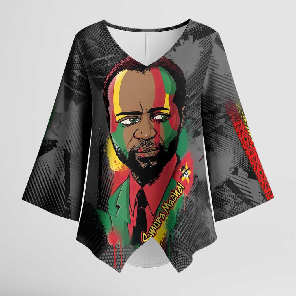 Samora Machel Kimono Sleeve Blouse Mozambique Liberation Graffiti Style Viva FRELIMO African Revolutionary - Wonder Print Shop