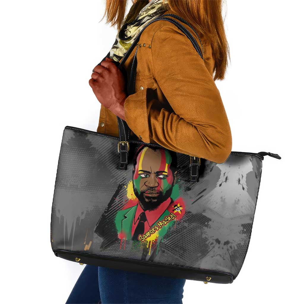 Samora Machel Leather Tote Bag Mozambique Liberation Graffiti Style Viva FRELIMO African Revolutionary - Wonder Print Shop