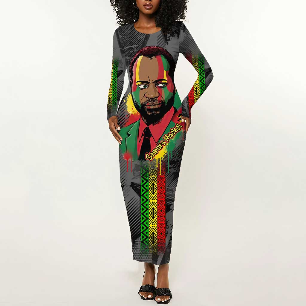 Samora Machel Long Sleeve Bodycon Dress Mozambique Liberation Graffiti Style Viva FRELIMO African Revolutionary - Wonder Print Shop