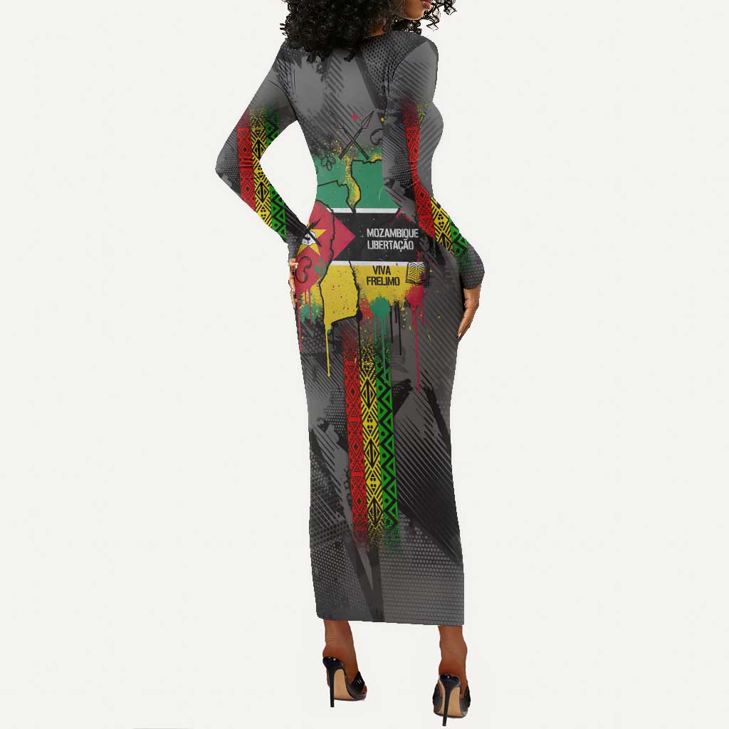 Samora Machel Long Sleeve Bodycon Dress Mozambique Liberation Graffiti Style Viva FRELIMO African Revolutionary - Wonder Print Shop