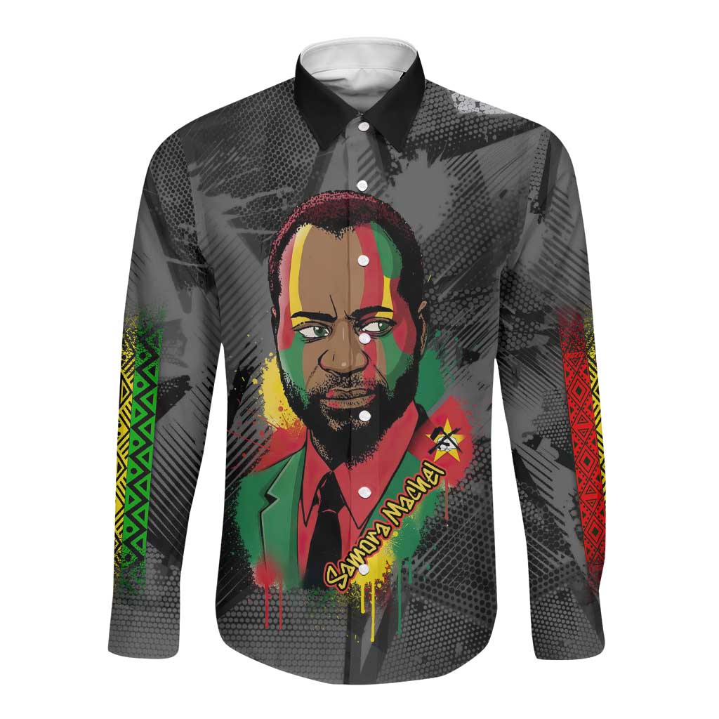 Samora Machel Long Sleeve Button Shirt Mozambique Liberation Graffiti Style Viva FRELIMO African Revolutionary - Wonder Print Shop