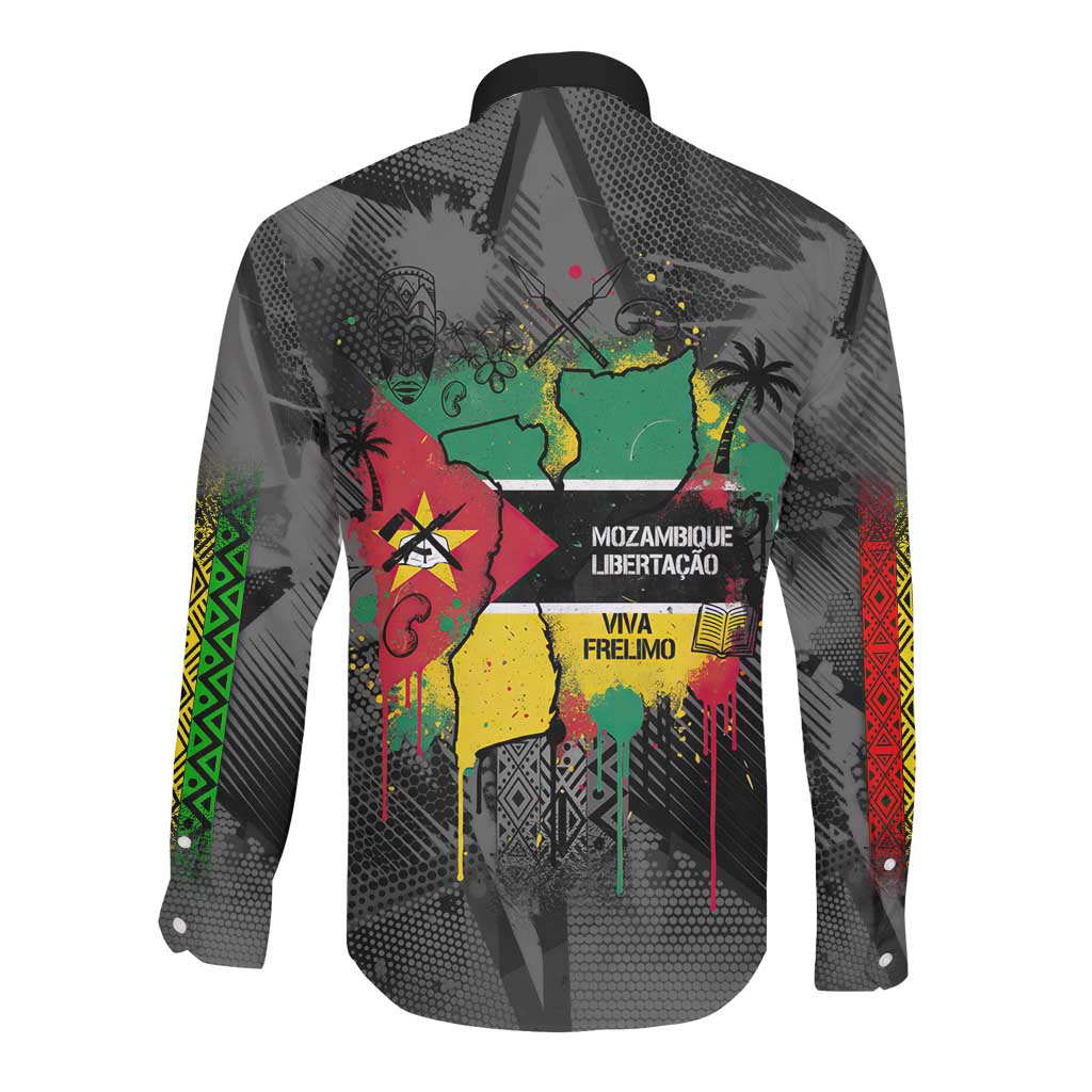 Samora Machel Long Sleeve Button Shirt Mozambique Liberation Graffiti Style Viva FRELIMO African Revolutionary - Wonder Print Shop