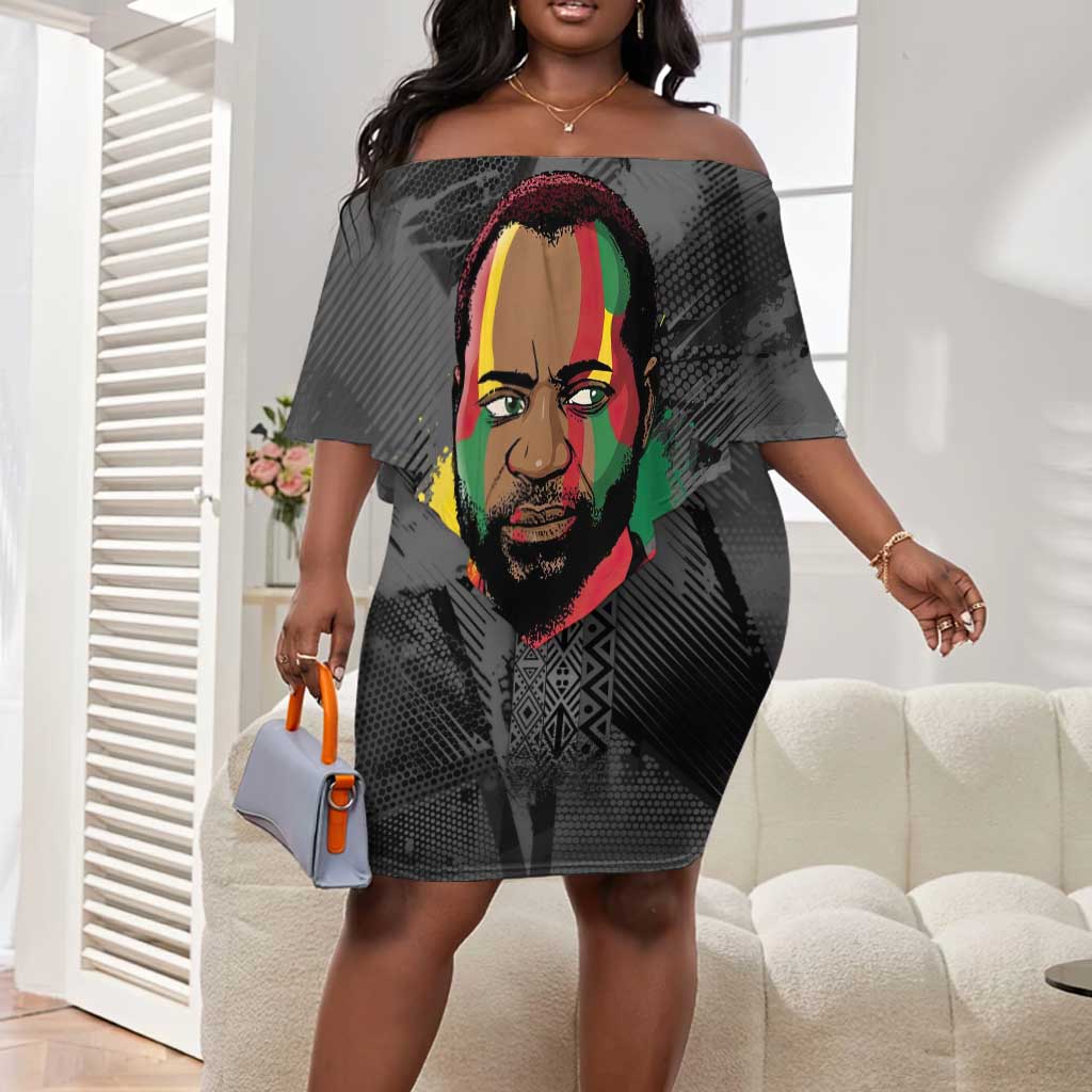 Samora Machel Off Shoulder Short Dress Mozambique Liberation Graffiti Style Viva FRELIMO African Revolutionary - Wonder Print Shop