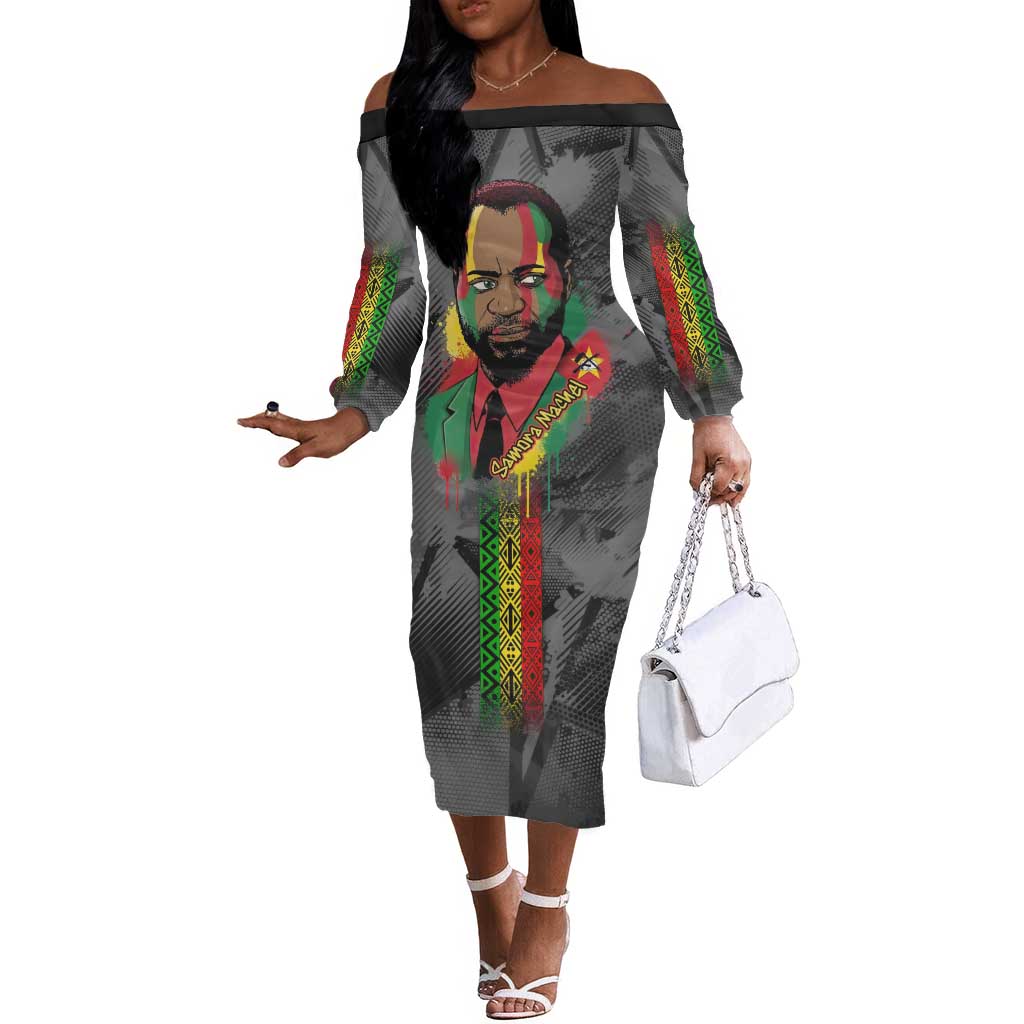 Samora Machel Off The Shoulder Long Sleeve Dress Mozambique Liberation Graffiti Style Viva FRELIMO African Revolutionary - Wonder Print Shop