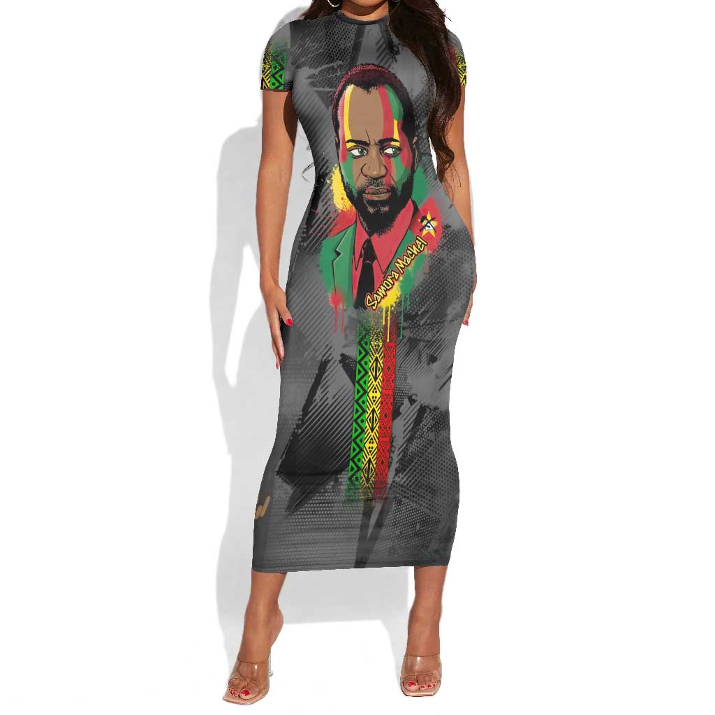 Samora Machel Short Sleeve Bodycon Dress Mozambique Liberation Graffiti Style Viva FRELIMO African Revolutionary - Wonder Print Shop