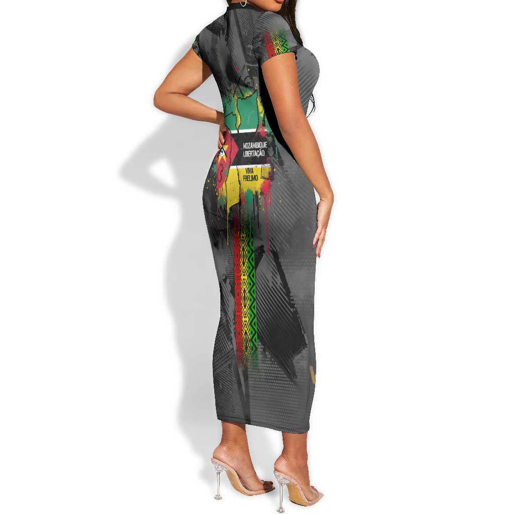 Samora Machel Short Sleeve Bodycon Dress Mozambique Liberation Graffiti Style Viva FRELIMO African Revolutionary - Wonder Print Shop
