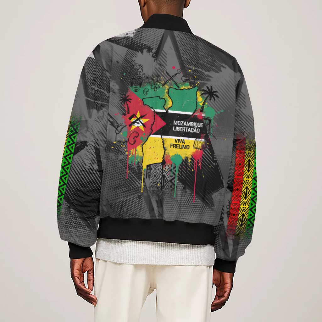 Samora Machel Sleeve Zip Bomber Jacket Mozambique Liberation Graffiti Style Viva FRELIMO African Revolutionary - Wonder Print Shop