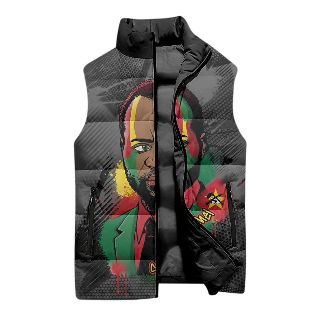 Samora Machel Sleeveless Puffer Jacket Mozambique Liberation Graffiti Style Viva FRELIMO African Revolutionary - Wonder Print Shop