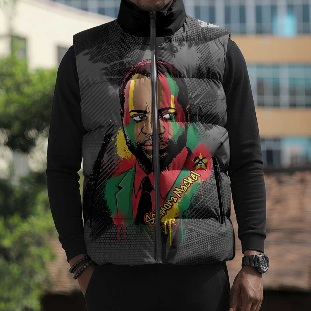 Samora Machel Sleeveless Puffer Jacket Mozambique Liberation Graffiti Style Viva FRELIMO African Revolutionary - Wonder Print Shop
