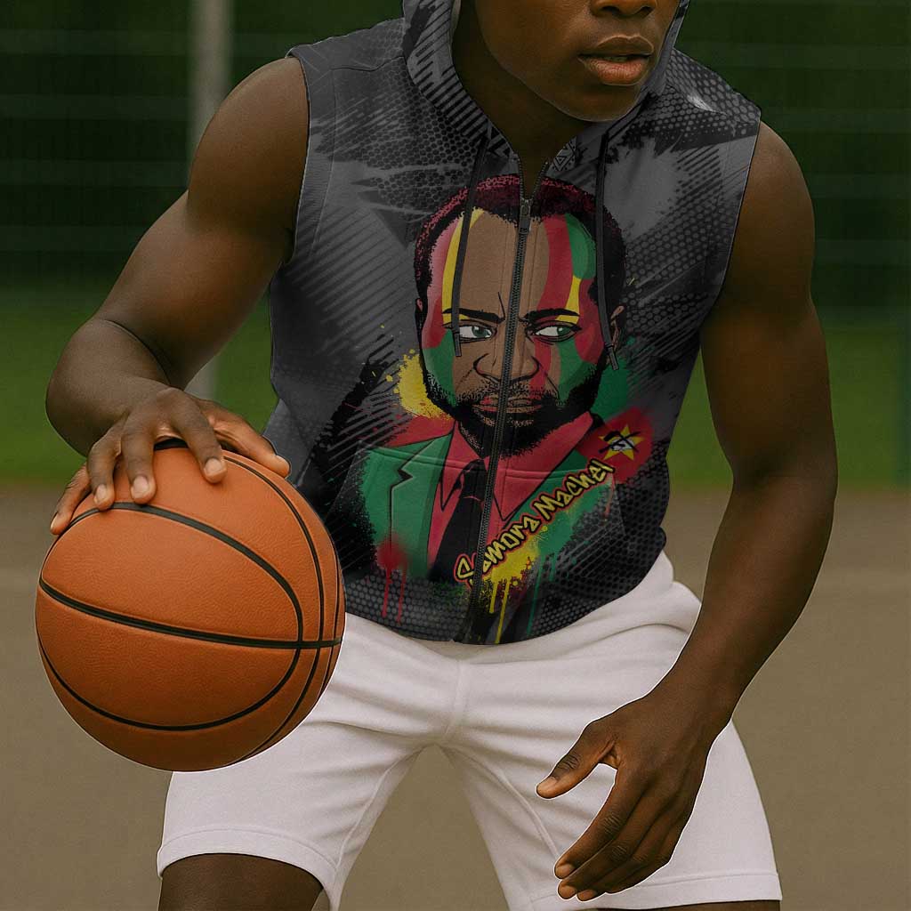 Samora Machel Sleeveless Zip Hoodie Mozambique Liberation Graffiti Style Viva FRELIMO African Revolutionary - Wonder Print Shop