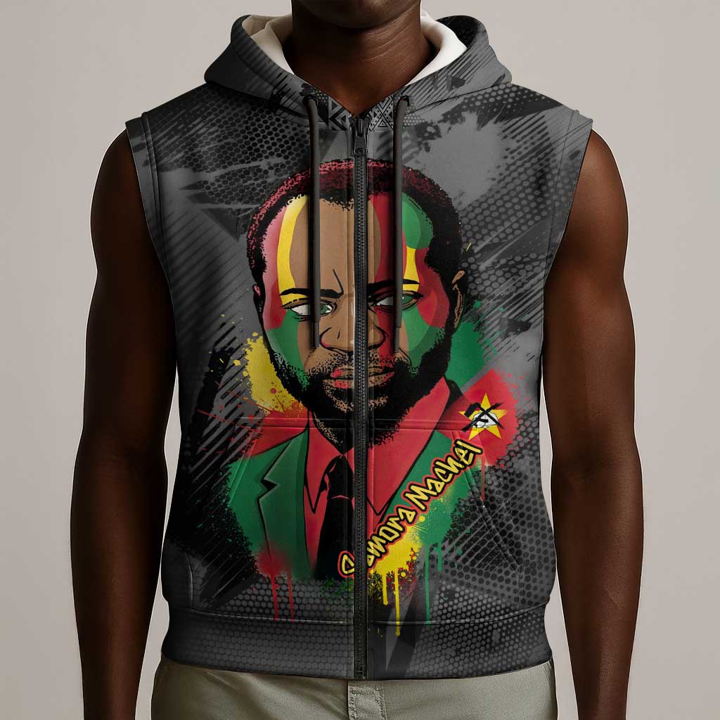 Samora Machel Sleeveless Zip Hoodie Mozambique Liberation Graffiti Style Viva FRELIMO African Revolutionary - Wonder Print Shop