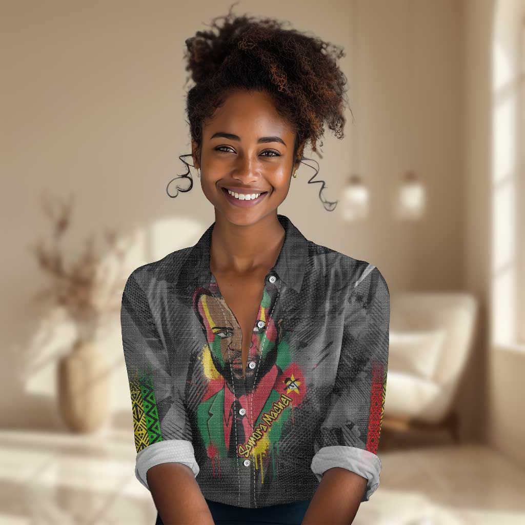 Samora Machel Women Casual Shirt Mozambique Liberation Graffiti Style Viva FRELIMO African Revolutionary - Wonder Print Shop