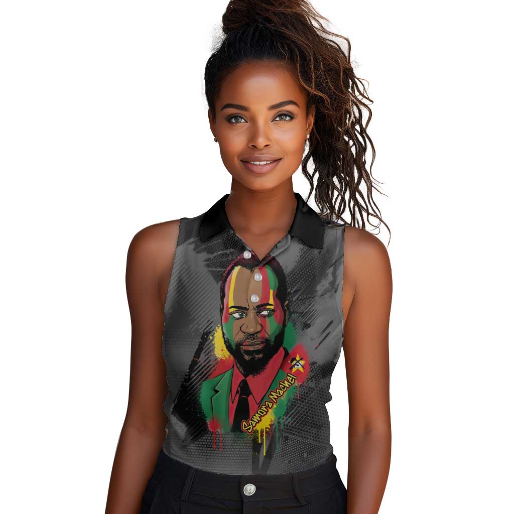 Samora Machel Women Sleeveless Polo Shirt Mozambique Liberation Graffiti Style Viva FRELIMO African Revolutionary - Wonder Print Shop