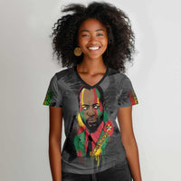 Samora Machel Women V-Neck T-Shirt Mozambique Liberation Graffiti Style Viva FRELIMO African Revolutionary - Wonder Print Shop