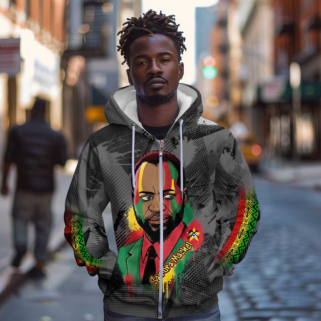 Samora Machel Zip Hoodie Mozambique Liberation Graffiti Style Viva FRELIMO African Revolutionary - Wonder Print Shop