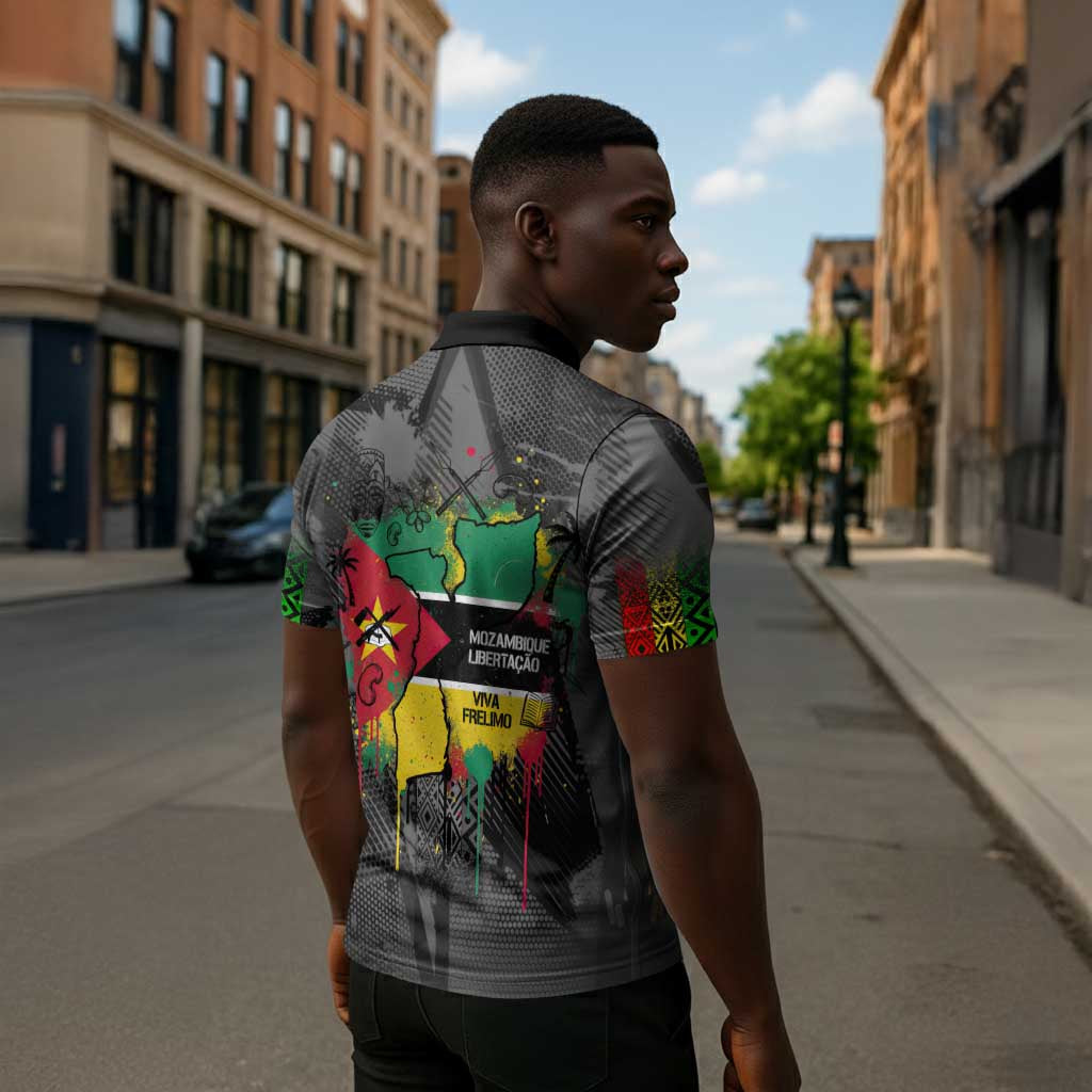 Samora Machel Zipper Polo Shirt Mozambique Liberation Graffiti Style Viva FRELIMO African Revolutionary - Wonder Print Shop